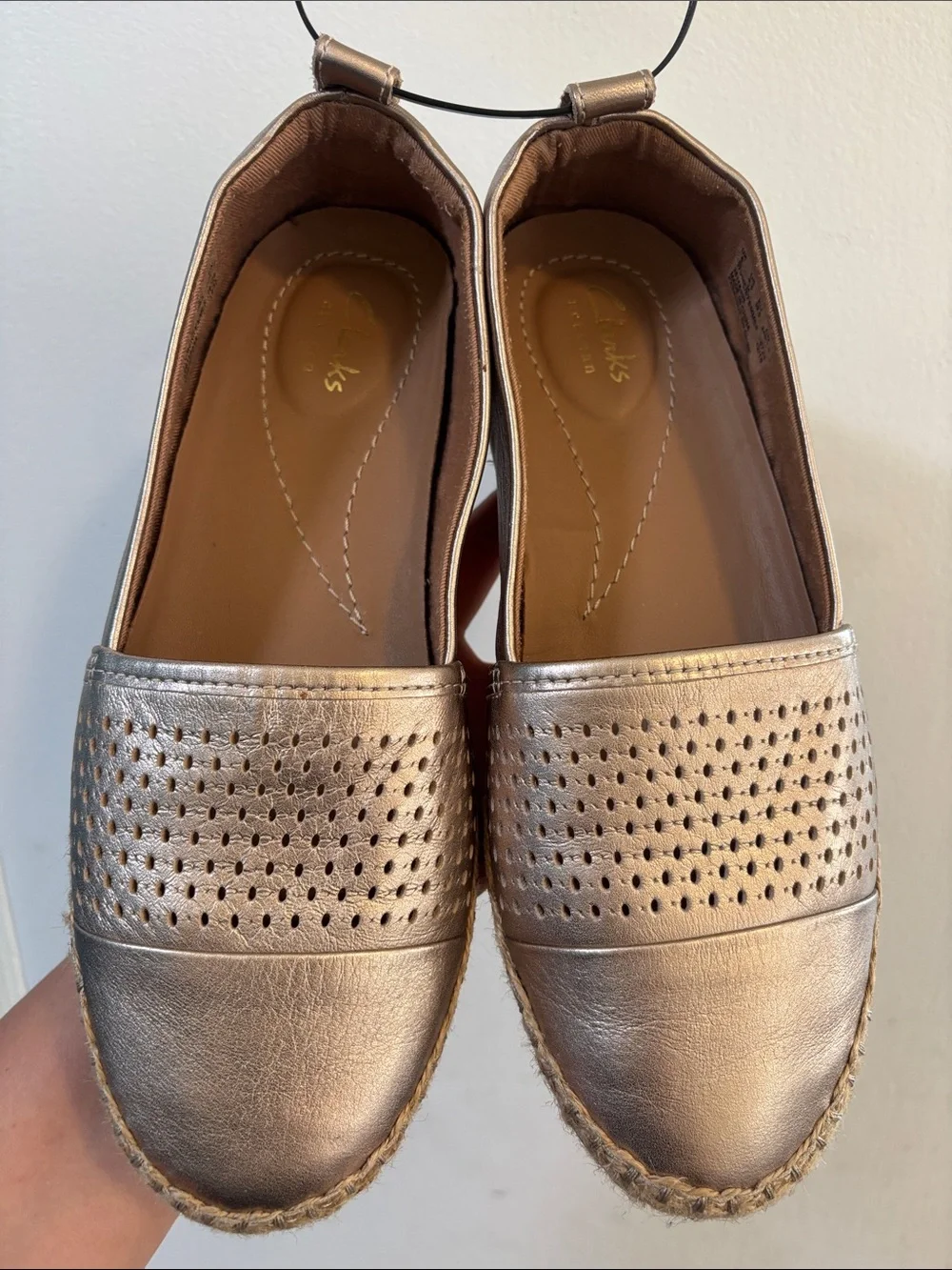 Clarks Metallic Rose Gold Perforated Espadrille Flats